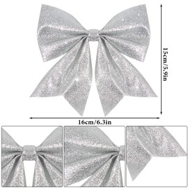 SULOLI Pack of 12 Christmas bows, glitter Christmas arch decorations, silver Christmas tree bow for Christmas tree, Christmas wreath, Christmas tree