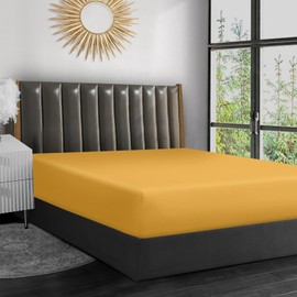 Pamposh Fitted Sheet Extra Deep Pocket (40 cm) Hypoallergenic Double Brushed Shrink, Fade & Wrinkle Resistant Premium Microfibre (Gold, King (150 x 200 cm))