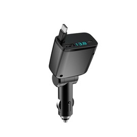 Retractable Car Charger, Fast Car Phone Charge, Type C Retractable Cables and 2 USB Ports Car Charger Adapter, Compatible with Phone 16 15 14 13 12 11 Pro Max，and More