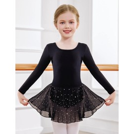 Arshiner Girls Ballet Leotards Long Sleeve Criss-Cross Back Dance Dresses Toddler Ballerina Dress Outfits,Black,10-11Y