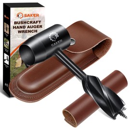 Saker Bushcraft Gear Hand Auger Wrench,Survival Tools for Bushcraft, Scotch Eye Wood Auger Drill Bit,Manual Hole Maker Multitool with Leather Case Brown for Camping, Outdoor, Hiking