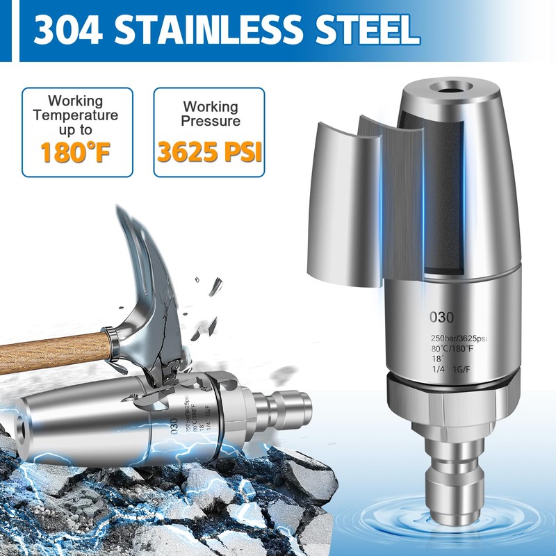 Boltigen Stainless Steel Turbo Nozzle Pressure Washer, 360° Rotating Pressure