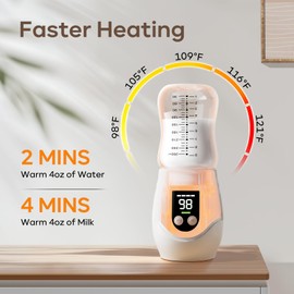 Portable Bottle Warmer for Travel with Glass Bottle, 8 Adapters, Baby Bottle Warmer for Breastmilk On The Go, Double Leak-Proof, Fast Heating, Multi-Level Temperature Control, Automatic Warm-Keeping