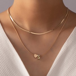 Gold Layered Initial Necklaces for Women Heart Letter Pendant Necklace Dainty Daint Multilayer Necklaces for Girls S