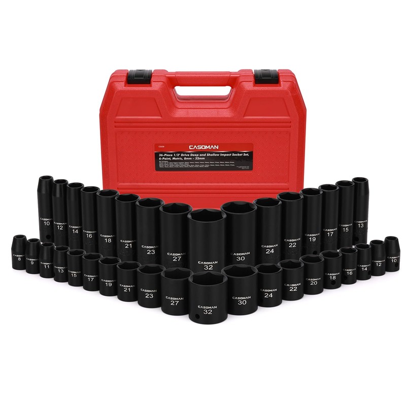 CASOMAN 36-Piece 1/2” Drive Metric Deep and Shallow Impact Socket