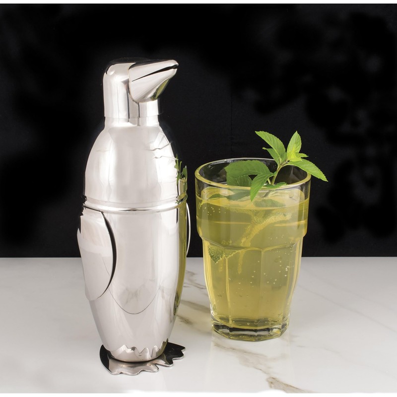 HIC Kitchen Bar Penguin Cocktail Shaker, 18/8 Stainless Steel, Mirror