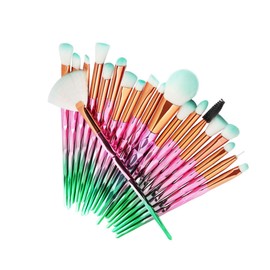 PACKOVE 20pcs Makeup Brushes Set Transparent Handle Cosmetic Tools for Women Gradient Pink Green Versatile Foundation Eyeliner Lip Concealer Brushes Women