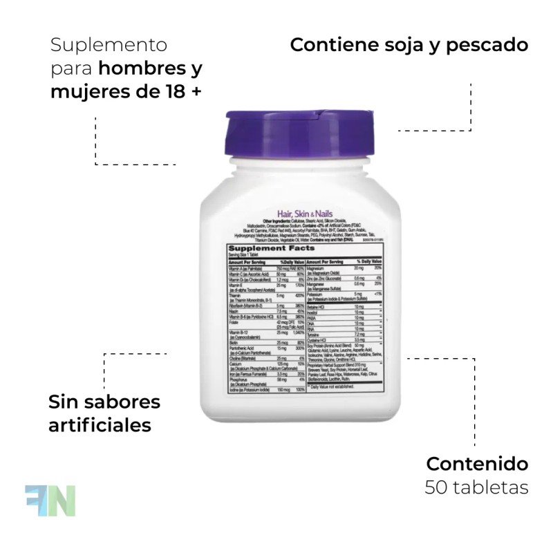 Vitaminas Cabello Piel Y Uñas 21st Century 50 Capsulas Hair