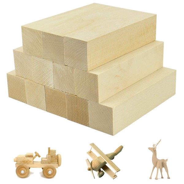 Favengo 12 Pcs Basswood Carving Blocks Natural Whittling Blocks Unfinished Wood Blocks Smooth Surface for DIY Carving, Shaping, Painting Creative Wood Art Craft (3.93x0.98x0.98'')