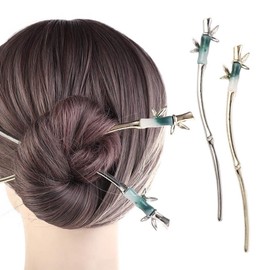 Hair Sticks 2PCS Chinese Style Ancient Style Jade Bamboo Hair Pins Hair Sticks Simple Elegant Hair Fork Fashion Retro Cheongsam Hair Accessories