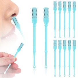 PEUTIER 12pcs 2 in 1 Nasal Hair Cutter, 360 Rotating Nose Hair Trimmer for Men Women Double Sided Nose Hair Cleaner with Ear Picker Portable Manual Nostril Hair Removal Tool (Blue)