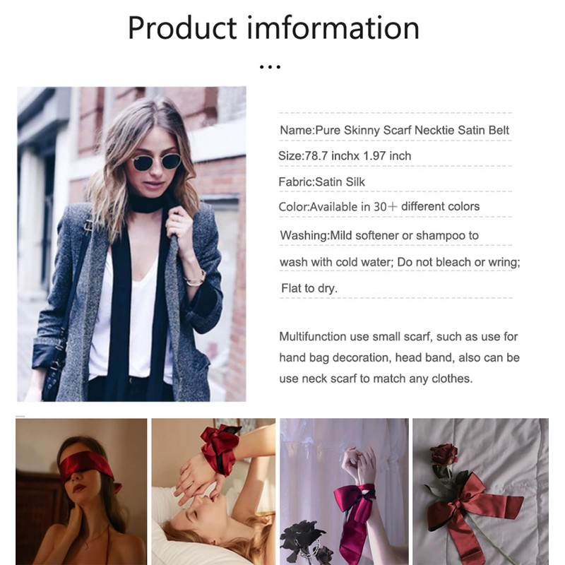 GUZOSJO Solid Color Long Neckerchief Pure Skinny Scarf Necktie Handbag