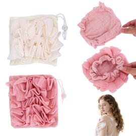 2stk Luffa-Waschlappen für Seifenstück, 2-in-1 Peeling-Duschschwamm mit Zugband Wiederverwendbar Mesh-Duschpuff für Glatte Haut & Körperreinigung (Rosa, Beige)