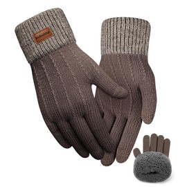 FORVEVO Women's Winter Gloves with Fleece Lining, Touchscreen Warm Soft Knitted Gloves, Thermal Winter Gloves Women, brown