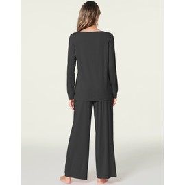 GYS Women's Pajamas Set - Viscose Made from Bamboo, Long Sleeve Long Pants Sleepwear Soft Pjs Lounge Sets with Pockets, B-black, Large