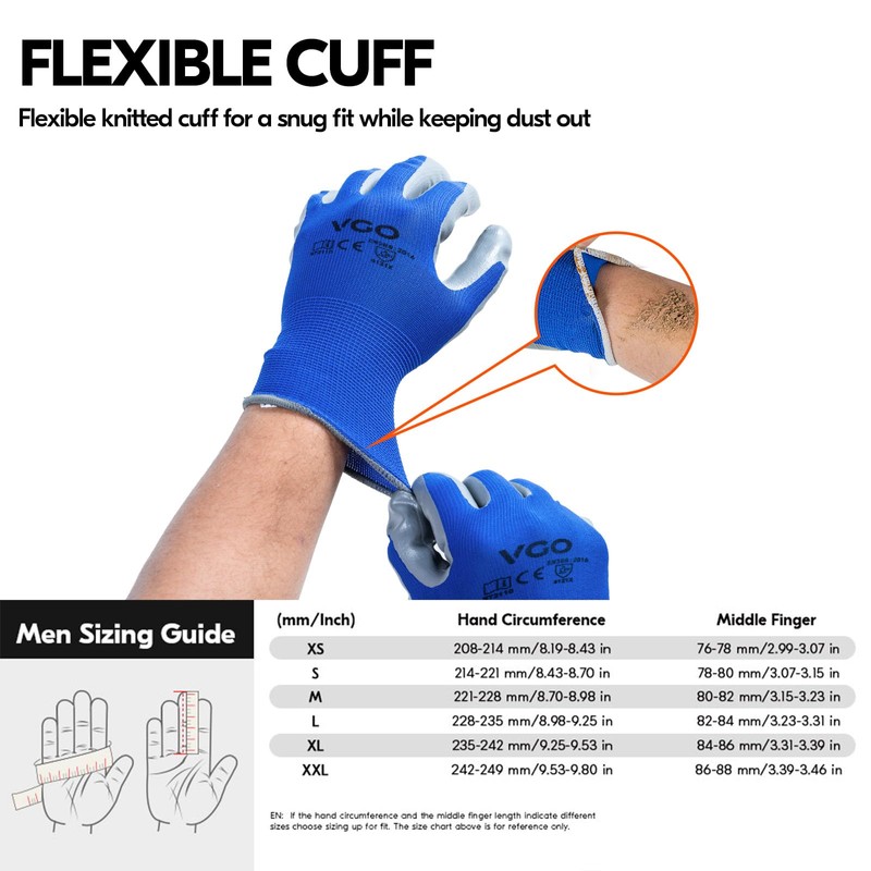 Vgo... 10pairs Safety Work Gloves Nylon with PU Nitrile Coated