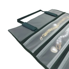 UnionPlus Velvet Travel Jewelry Case Roll Bag Organizer for Necklace, 9 Zippe...