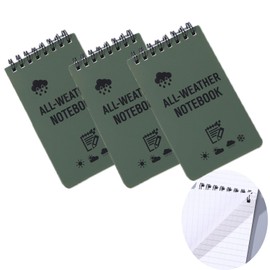 3pcs Waterproof Notebooks, 3 x 5" Army Green Police Notepad Write in the Rain Pocket Notebook All-Weather Spiral Memo Paper Notepad Waterproof pad Green Note book.