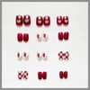 Wedding 24 Pieces Claret Short Chess Love False Nail Pearl