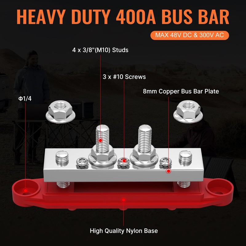 Joinfworld 400A Bus Bar 12V Power Distribution Block with 4