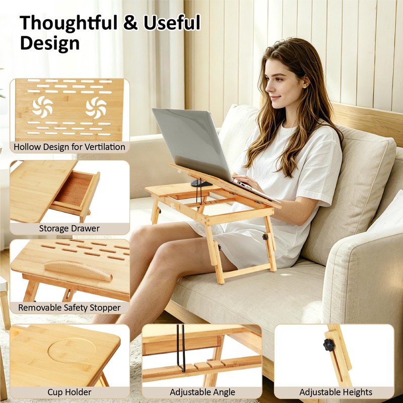 Evernewly Laptop Desk for Bed, Foldable Bed Tray, Adjustable Angle