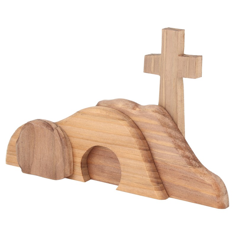 Easter Scene Decoration Handcrafted Wooden Empty Tomb Cross Decoration for