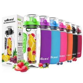 willceal Fruit Infuser Water Bottle 32oz Durable, Large - BPA Free Tritan, Flip Lid, Leak Proof Design - Sports, Camping