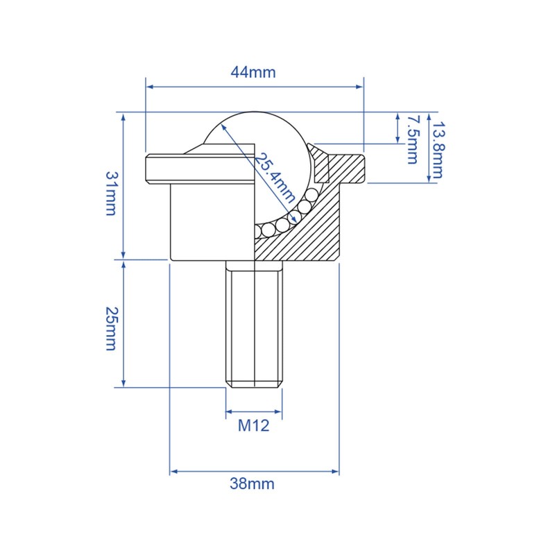 Roller Ball Transfer Bearing Casters - 1 Inch Diameter, M12