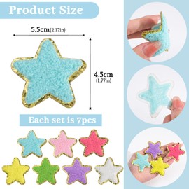 VGROSIA 7PCS Chenille Patches Self Adhesive with Sequin Cute Back to School Supplies Star Patches for Jeans Backpacks Hats Jackets