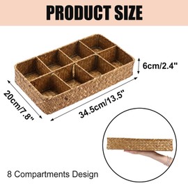 ELLDOO Tea Bag Organizer Tray, 8 Sections Sugar Packet Holder Coffee Pod Storage Condiment Organizer Seagrass Divided Basket for Pantry Drawer Shelf Countertop, Brown