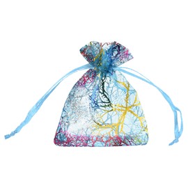 QUARKZMAN 50 Stück Organzasäckchen, 7x9cm Geschenksäckchen Schmuckbeutel Bunte Korallen-Muster Mesh Säckchen mit Zugband, Organzabeutel für Hochzeit Party Süßigkeiten, See Blau-Gold