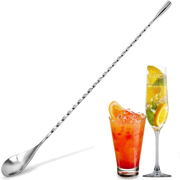 Mixing Long Spoon, Stainless Steel Mixing Spoon, 12inch Stirring Bar, Spiral Long Handle Cocktail Stirrers Spoons for Bartender or Home Use