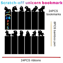 24 Stück Kratzbilder Einhorn, 12 Styles Kratzpapier für Kinder, basteln kindergeburtstag,Scratch Painting mit Stift für DIY Basteln Kindergeburtstag Party Mitgebsel, Regenbogen Scratch Paper
