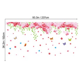 Amaonm Large Huge Fashion Pink Romantic Cherry Blossom Flower Vine Butterfly Wall Corner Decal Wall Stickers Murals Wallpaper for Kids Girls Bedroom Living Room Tv Background Wall Corner Decorations