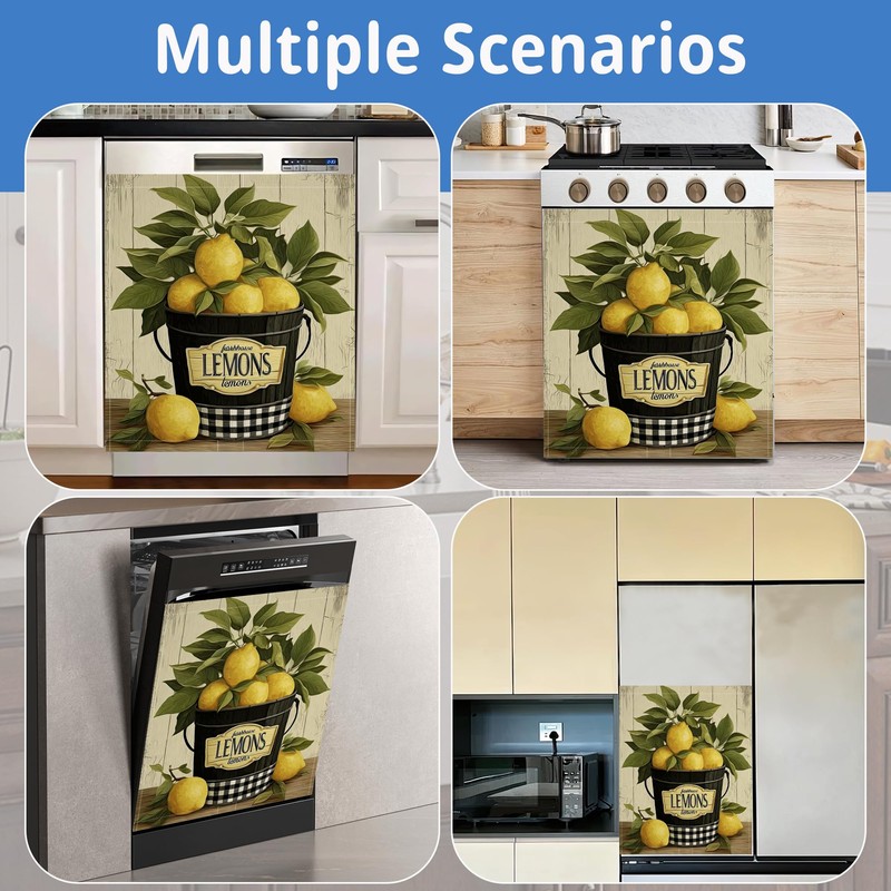 Washable Farmhouse Lemon Bucket Dishwasher Magnetic Cover for Kitchen Decor,Refrigerator