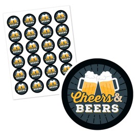 Big Dot of Happiness Cheers and Beers Happy Birthday - Birthday Party Circle Sticker Labels - 24 Count