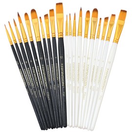 Transon 20pcs Artist Painting Brush Set for Acrylic Watercolor Gouache Hobby Craft Face Rock Painting Black and White Color