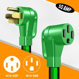 RVPLAN 25 FT 50 Amp RV/EV Extension Cord Outdoor Waterproof,4 Prong Flexible Heavy Duty STW RV Power Cord,NEMA 14-50P/R Standard Plug Suit for EV Charging and RV Trailer Campers, Black-Green,ETL