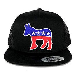 Armycrew Flexfit Democratic Donkey Patch 5 Panel Flatbill Mesh Snapback Cap - Black - 2XL