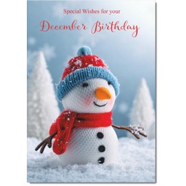 doodlecards December Birthday Christmas Card Snowman Medium Size Christmas Card for December Birthday with Plain Envelope