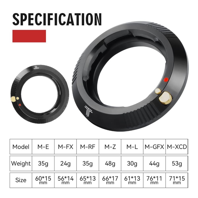 TTartisan M Mount Lens Adapter to X1D Mount Camera