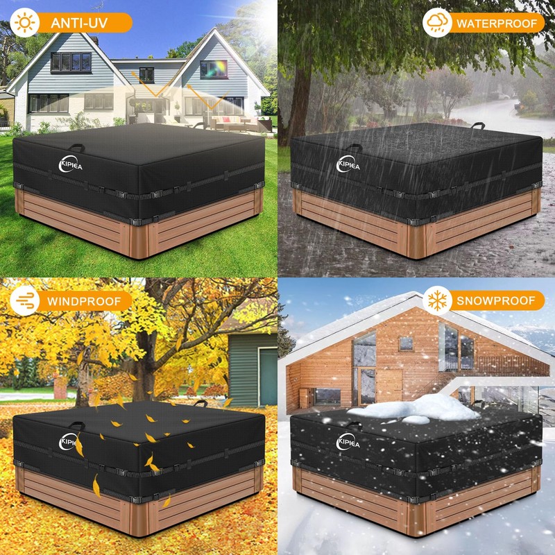 Kipiea 600D Outdoor Waterproof Square Hot Tub Cover Protector, Heavy