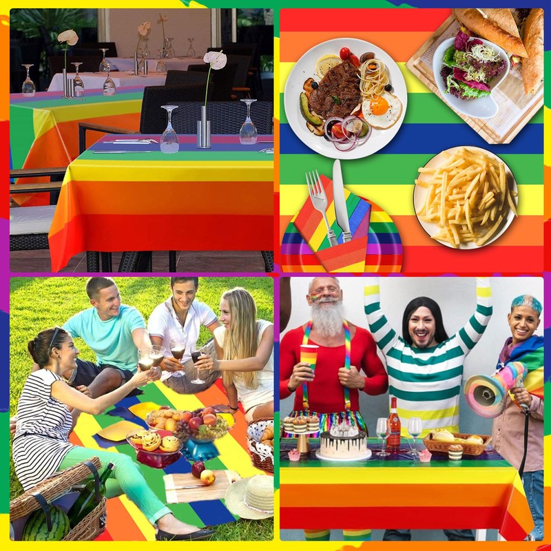 Disposable Rainbow Table Cloth with 10 PCS Napkins, Plastic Oil