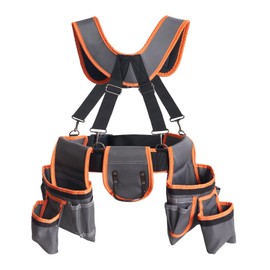 Morrales de Construccion, Heavy Duty Men's Tool Belt with Suspenders, Wear Resistant Roofing Tool Belt, Professional 1680D Polyester Work Belt for Electricians, Carpenters, and Construction Workers