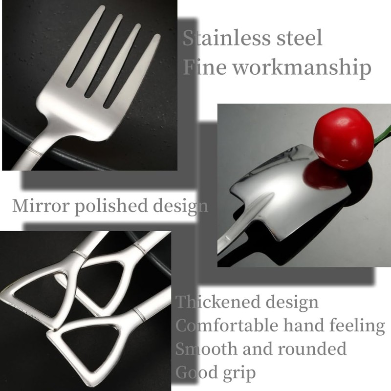 6 Pieces Small Shovel Spoon Fork Stainless Steel Dessert Spoons