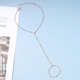 Yheakne Boho Satellite Finger Ring Bracelet Gold Ring Wrist Bracelet Hand Chain Vintage Ball Slave Bracelet Minimalist Satellite Polka Dot Chain Bracelet Jewellery for Women and Girls