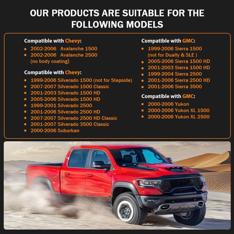 PIT66 Fender Flares, Compatible With 1999-2006 Chevy Silverado GMC Sierra/2000-2006