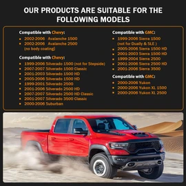 PIT66 Fender Flares, Compatible With 1999-2006 Chevy Silverado GMC Sierra/2000-2006 Suburban Yukon XL/2002-2006 Avalanche 68.4", 78", 69.2", 96" Bed Factory Style Smooth Wheel Flares Set, 4 PCS