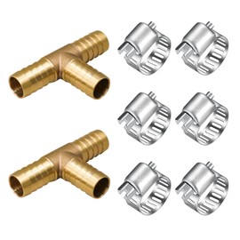 Napredak 3/4" hose barb tee fitting, brass T shaped 3 way equal union Splicer Fitting, 90 degree barb splitter joint connector with hose clamp for fuel water oil liquid tube
