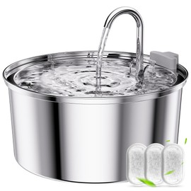 Tomxcute Cat Water Fountain, 3.2L/108oz Automatic Stainless Steel Pet Fountain Dog Water Dispenser, Ultra-Quiet Pump and 3 Replacement Filters & for Cats, Dogs, Multiple Pets